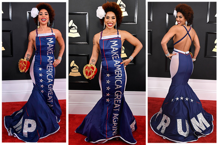 Joy Villa y su vestido a favor de Donald Trump en los Premios Grammy 2017