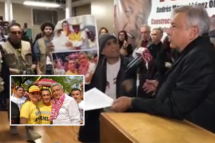 Manifestantes increpan a AMLO en Nueva York por caso Ayotzinapa