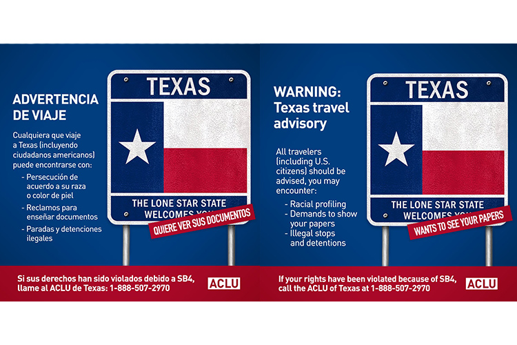 ACLU emite una "Alerta de Viaje" después de que Texas aprobara la SB4