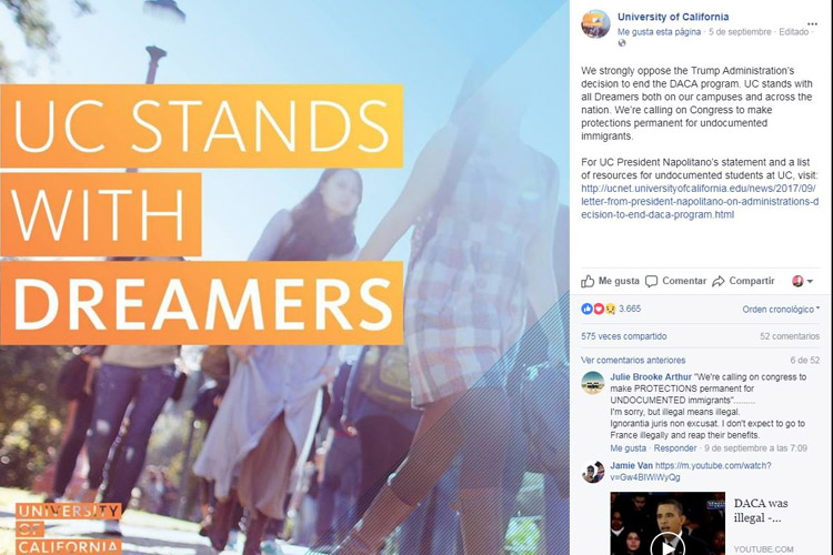 La Universidad de California reconoce el valor de los jóvenes 'soñadores'