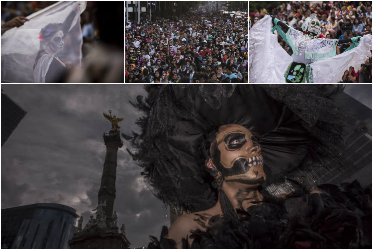 El día de ayer a las 19 horas cientos de catrinas y catrines invadieron Paseo de Reforma en la Mega Procesión | Foto: Rafael Gaviria Santos