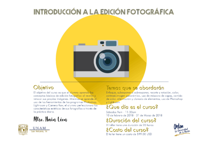 En esta ocasión la UNAM San Antonio te invita a aprender los conceptos básicos de la edición fotográfica al revelar y retocar tus propias imágenes.