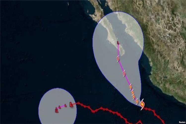 El mapa muestra la trayectoria del huracán Bud hacia Baja California.