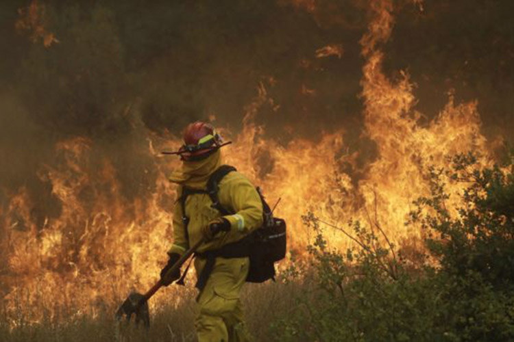 Un bombero de Cal Fire en Mendocino camina junto a una línea de contención mientras un incendio forestal avanza en Lakeport, California, el lunes, 30 de julio de 2018.Un bombero de Cal Fire en Mendocino camina junto a una línea de contención mientras un incendio forestal avanza en Lakeport, California, el lunes, 30 de julio de 2018.