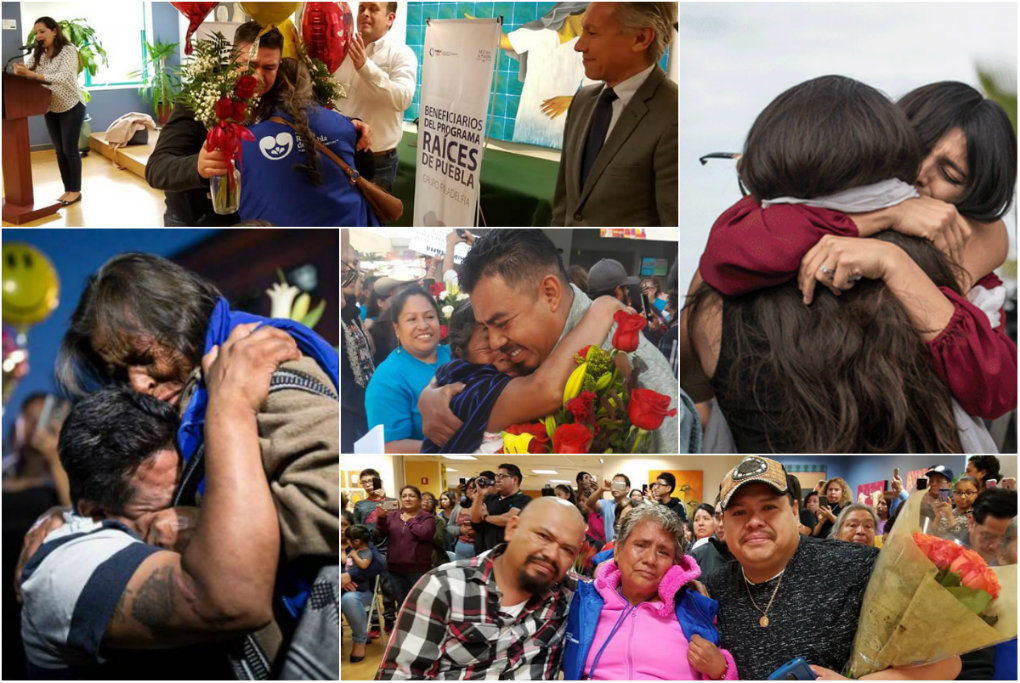 Migrantes abrazando a sus padres en Estados Unidos