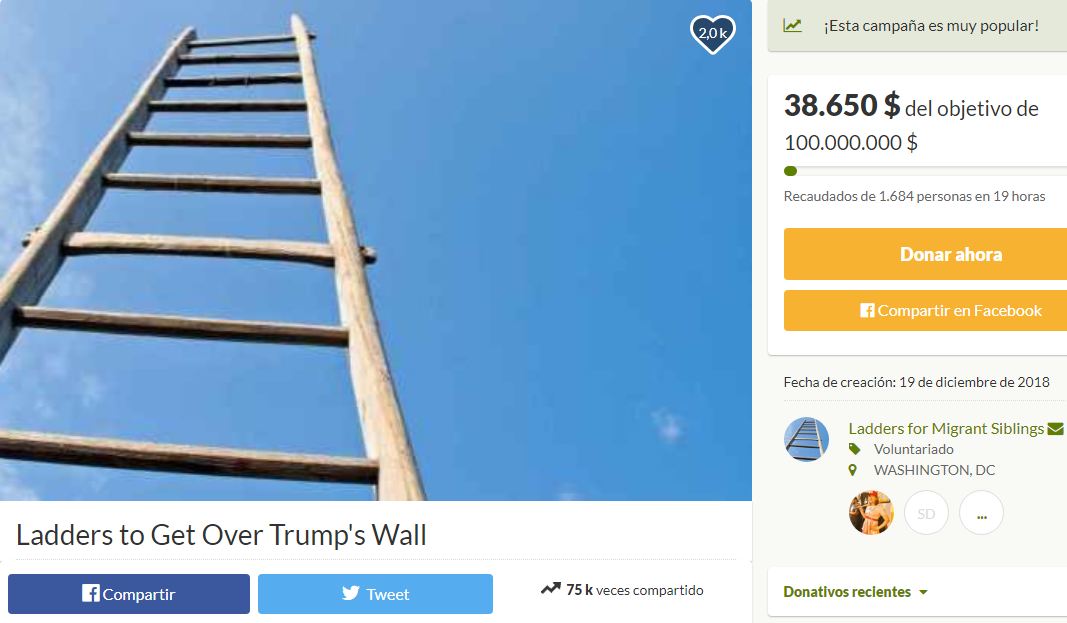 Lanzan campaña para fondear escaleras para pasar por el muro de Trump.