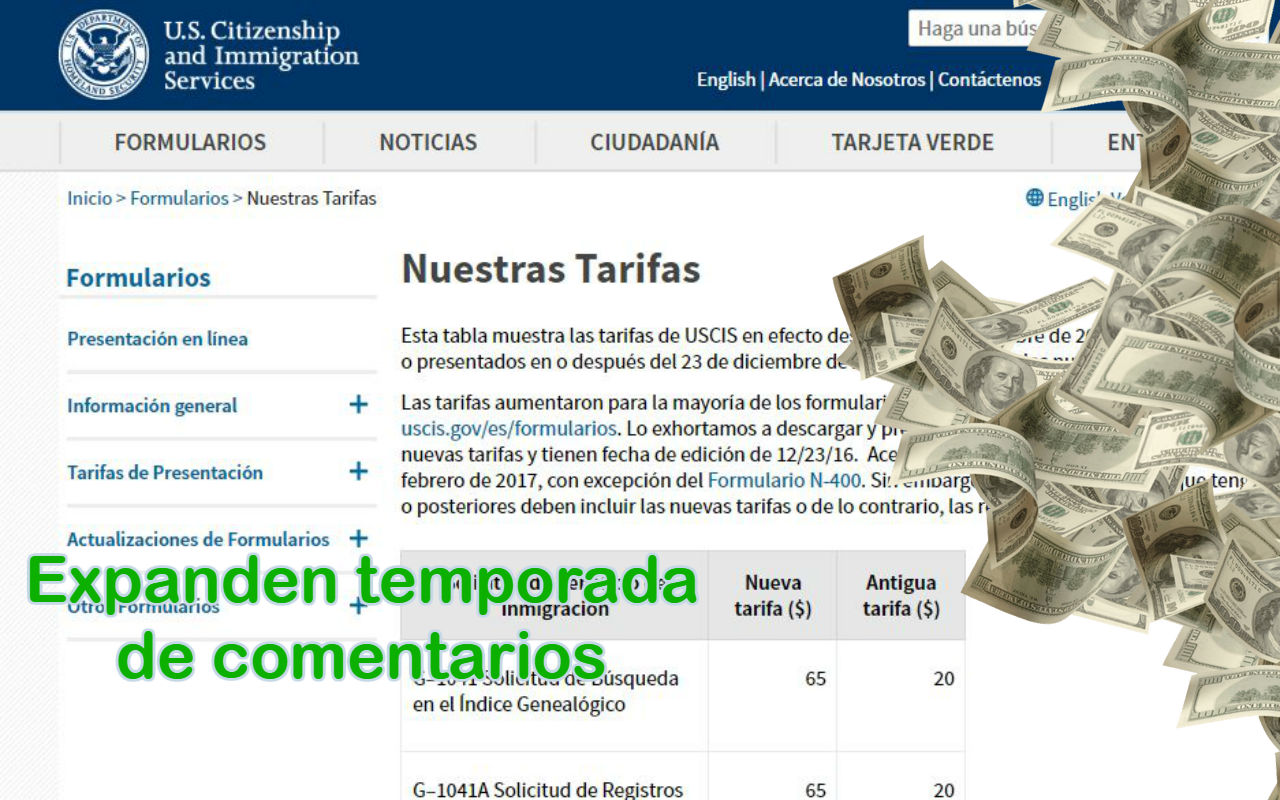 Portal de tarifas de USCIS