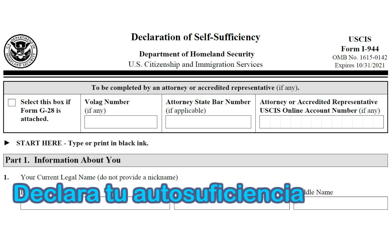 Formulario I-944 Declaración de Autosuficiencia carga pública USCIS
