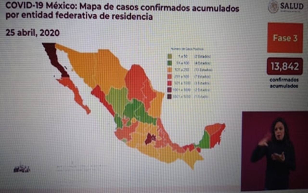 Mapa con actualización de datos de Covid-19 México
