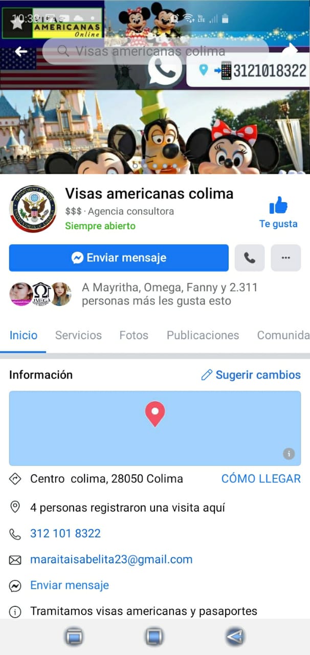 han llegado denuncias sobre el fraude de una página de Facebook llamada “Visas americanas Colima”