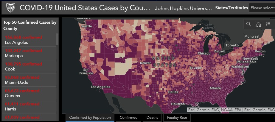 Estos son los 10 condados con más casos de coronavirus en EEUU