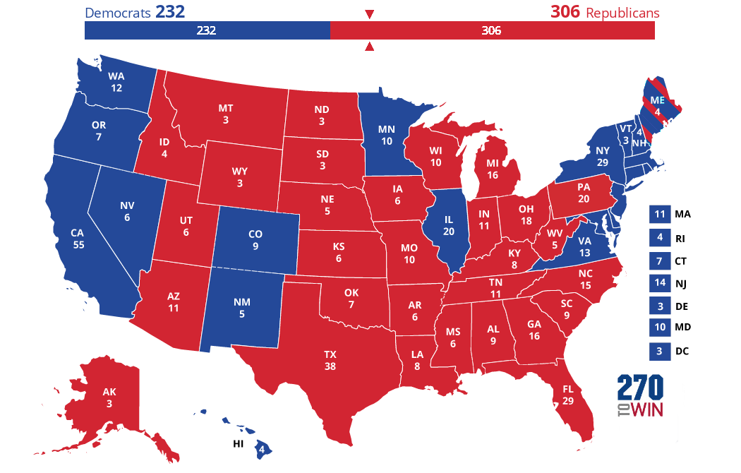 Distribución de las votaciones por estados en 2016.