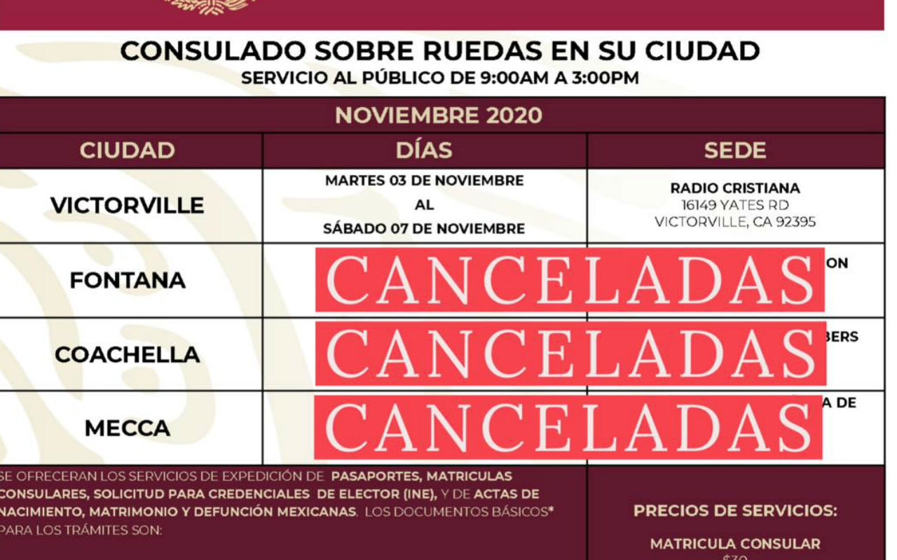 Consulado sobre ruedas San Bernardino fechas diciembre