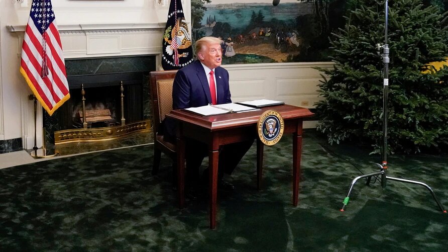 Donald Trump durante una conferencia de prensa desde la Casa Blanca. | Foto: VOA.