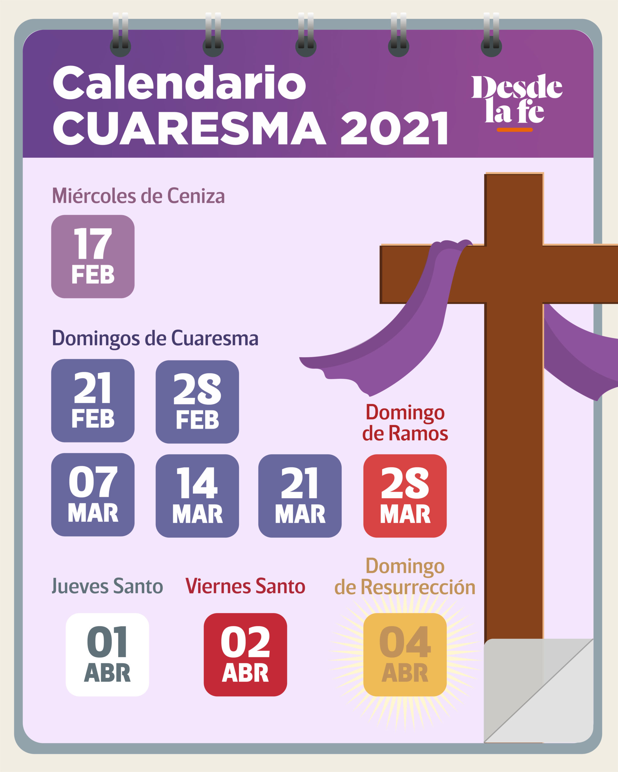 Cuaresma y Semana Santa 2021: mira el calendario de este aÃ±o