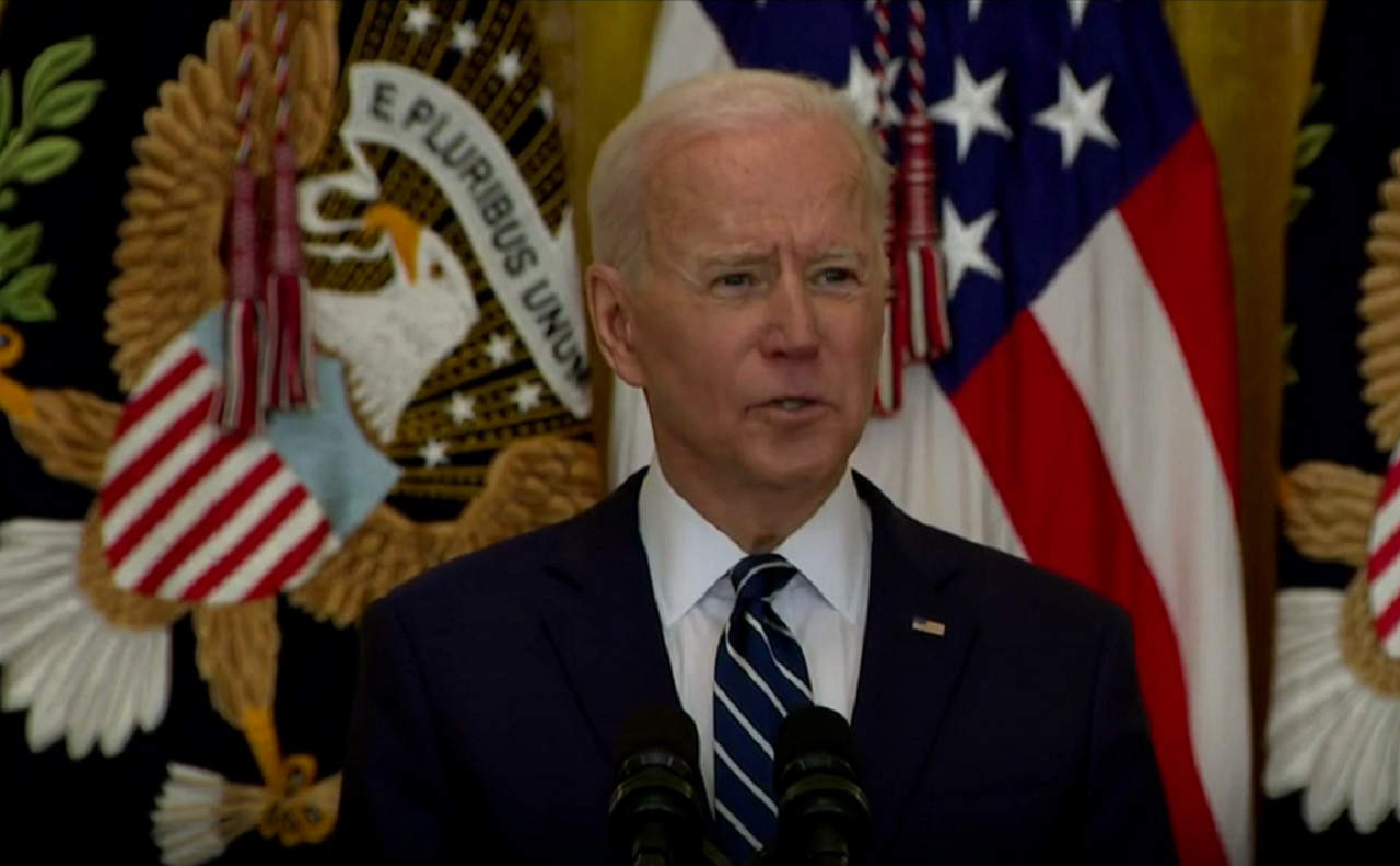Joe Biden durante la primera conferencia de prensa desde que tomó posesión de la presidencia de USA. | Foto: Captura de Pantalla.