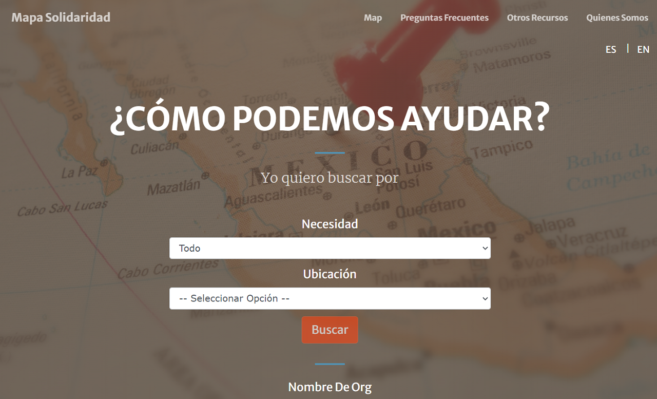 Así luce el "Mapa Solidaridad", un sitio web que podría convertirse en aplicación móvil. | Imagen: Captura del sitio.