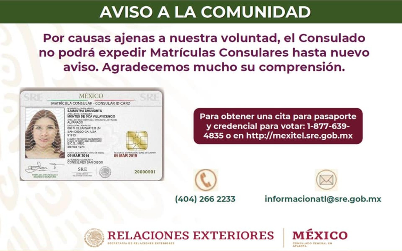 El Consulado de México en Atlanta explicó que los materiales necesarios para hacer la matrícula consular se envían desde la CDMX | Foto: Consulado de México en Atlanta