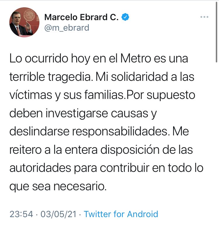 Marcelo Ebrard se pone a disposición de las autoridades