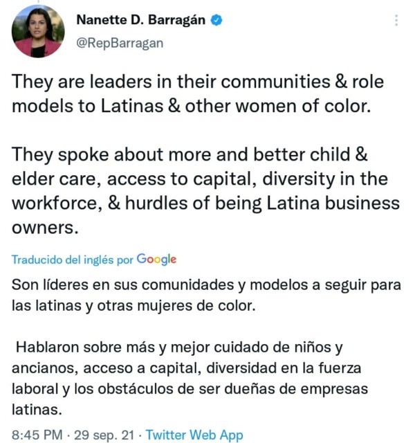 Tweet de Nanette D. Barragán, congresista demócrata. | Foto: Conexión Migrante.