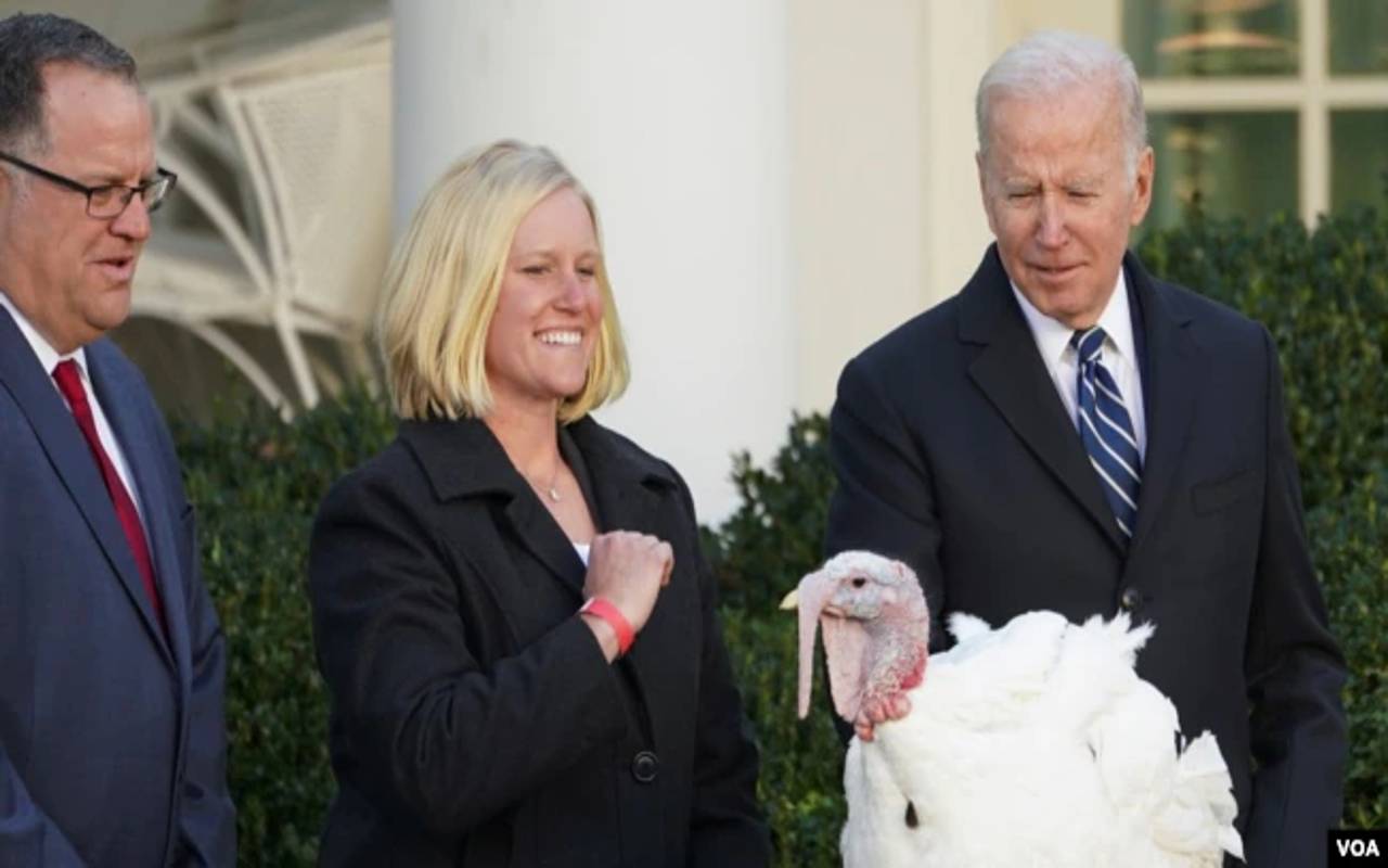 Joe Biden perdonó a dos pavos, una tradición presidencial antes de Thanksgiving. | Foto: VOA.