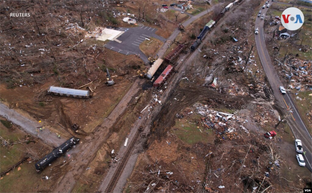 Earlington, Kentucky, donde se descarriló un tren a causa de los tornados. | Foto: Voz de América.
