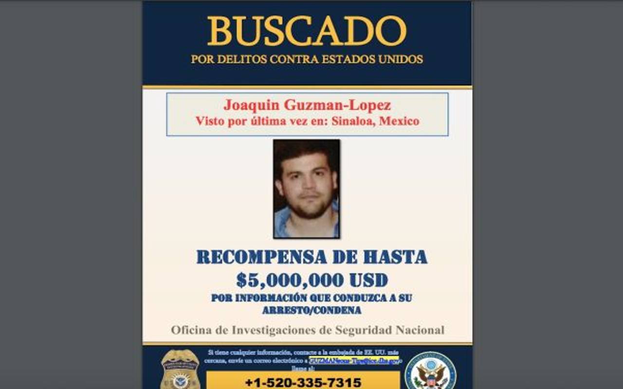 Difunden nueva foto del “Chapito”; USA ofrece recompensa de 5 millones de dólares. | Foto: Departamento de Estado de Estados Unidos.