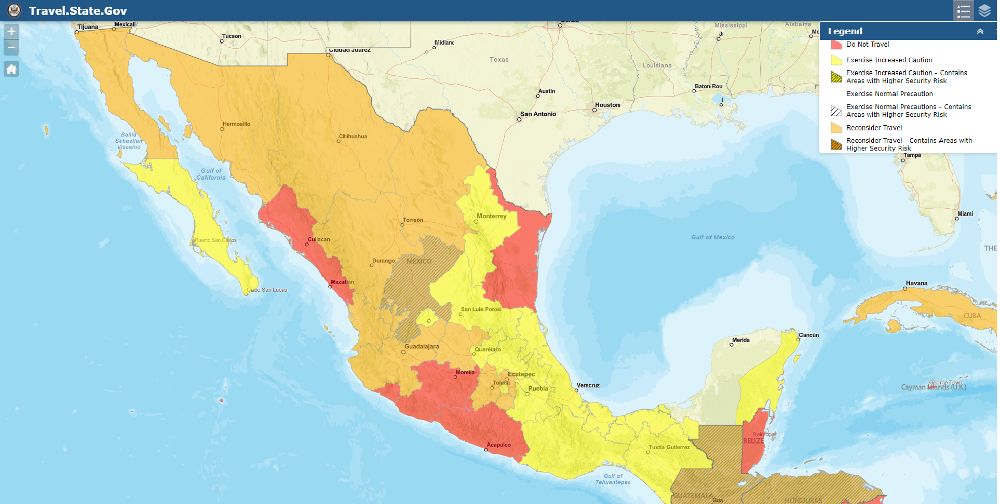 Mapa de riesgo de Mexico Travel State