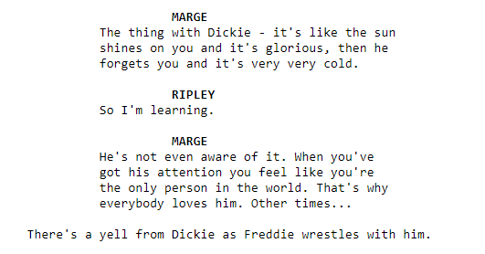 Fragmento del guión de ‘El talentoso Sr. Ripley’ en IMBD