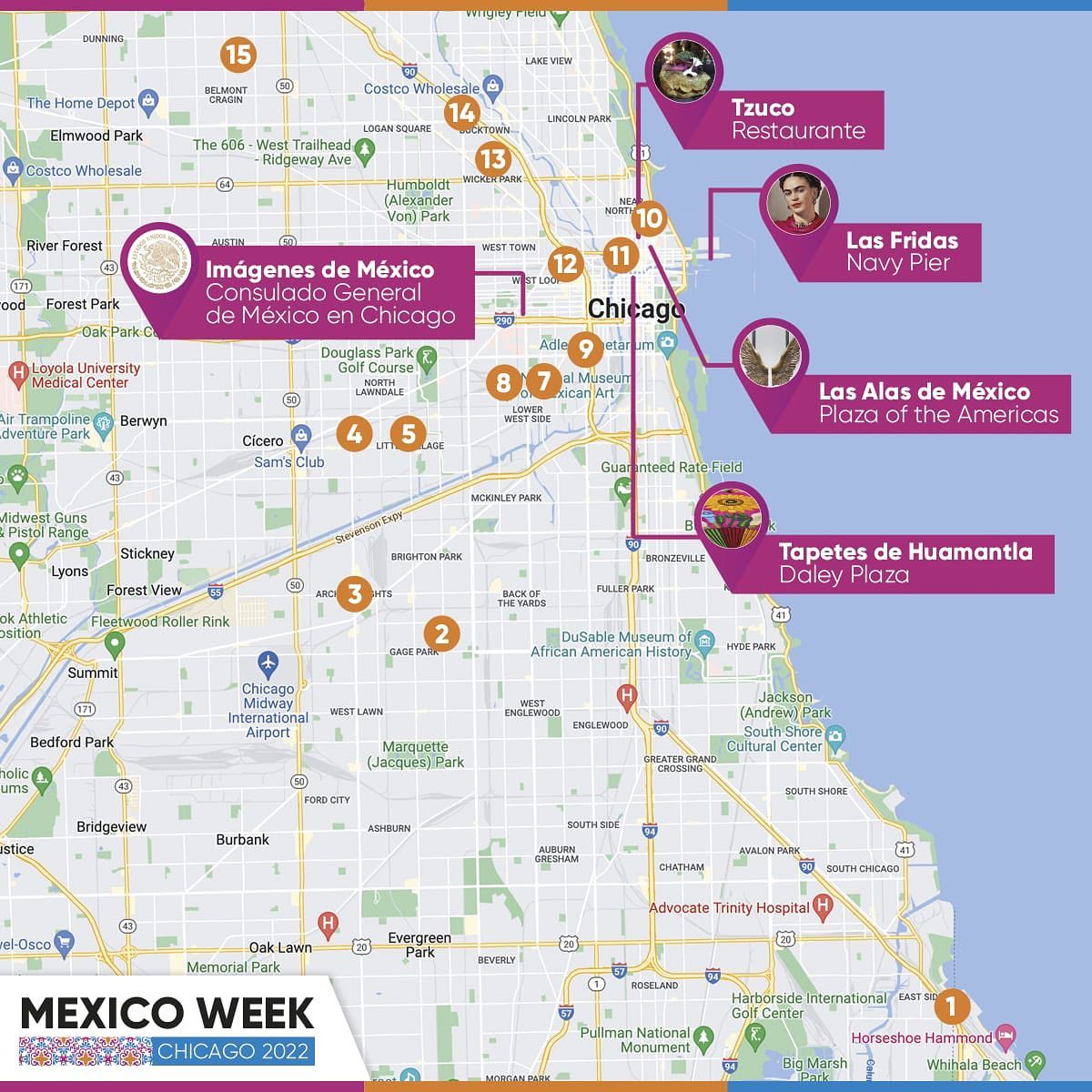 Mapa de la ruta del taco. Consulado General de México en Chicago