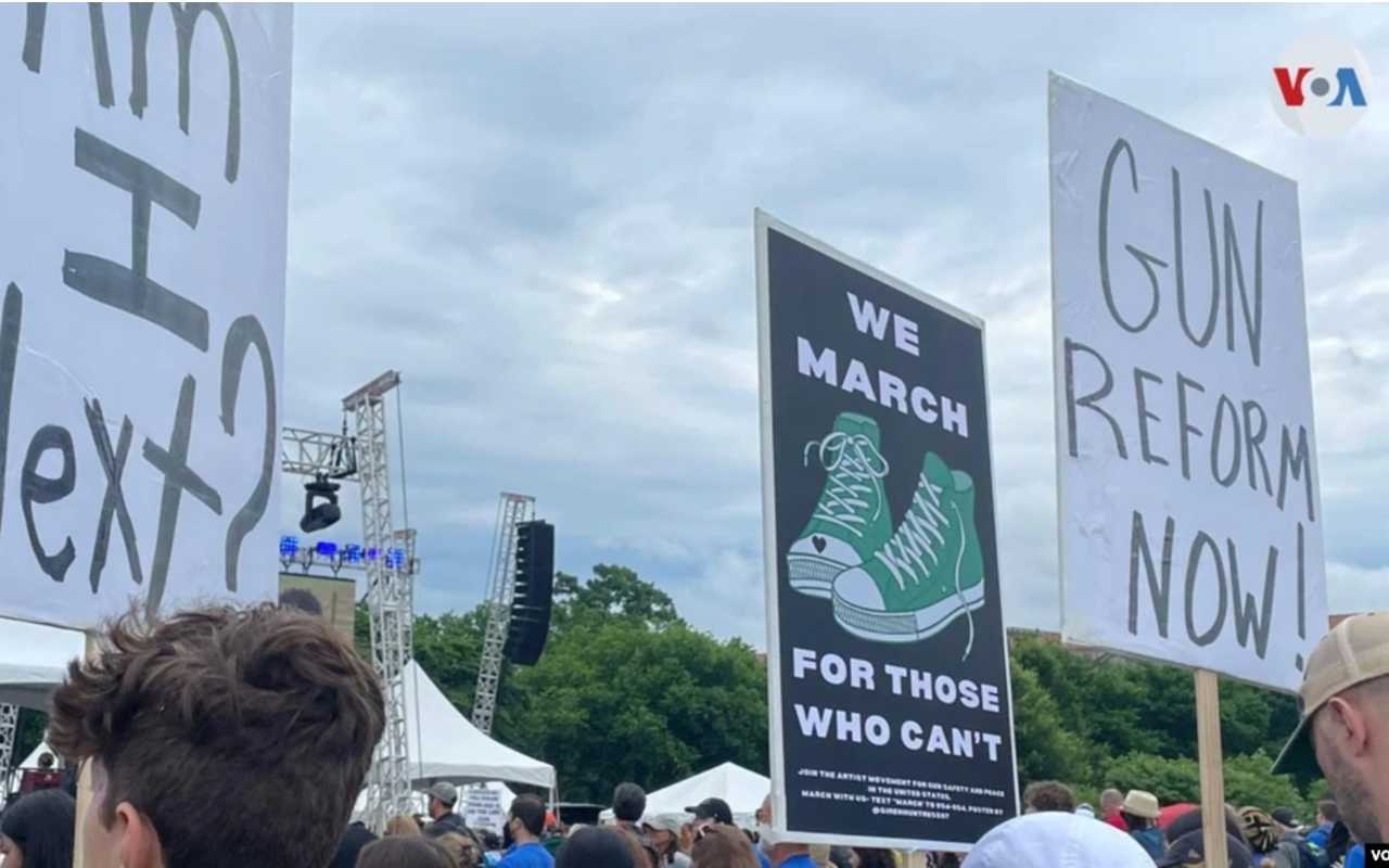 Los manifestantes de la "Marcha por nuestras vidas" portaban letreros en los que se pueden leer mensajes como "nosotros marchamos por aquellos que no pueden" | Foto: Voz de América