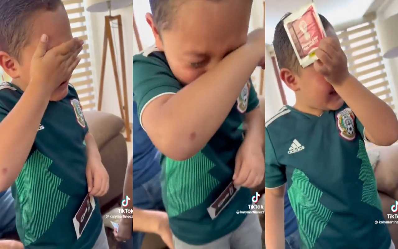 Niño encuentra estampa del Chucky Lozano y llora de la emoción. | Foto: Captura de pantalla del TikTok @karymatineezz.