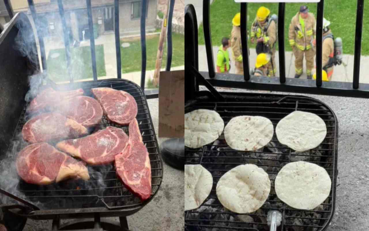 Cachan a sonorense haciendo carnita asada en Canadá y llegan los bomberos. | Foto: TikTok @esmirna.quiro.