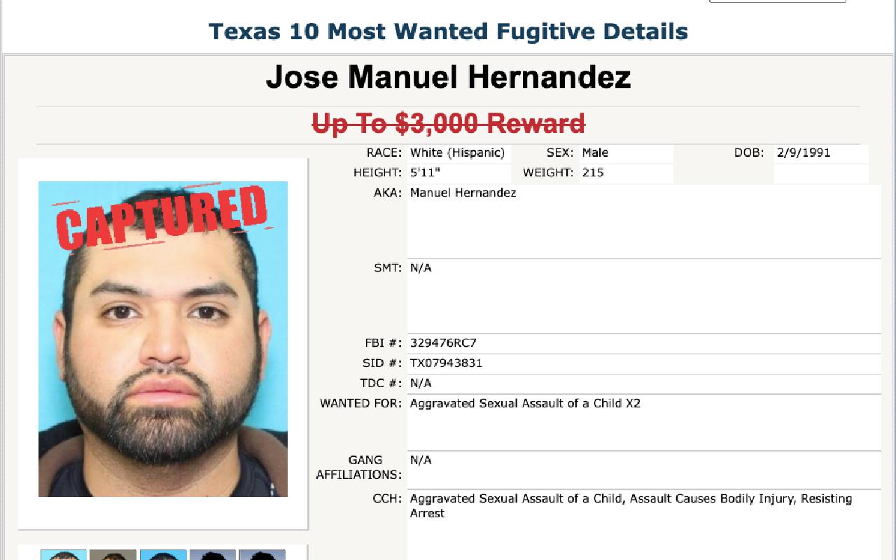 Atraparon a uno de los 10 más buscados en Texas. | Foto: dps.texas.gov