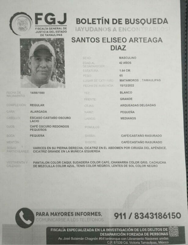 Ayúdanos a encontrar a Santos Eliseo Arteaga Díaz, un migrante desaparecido.