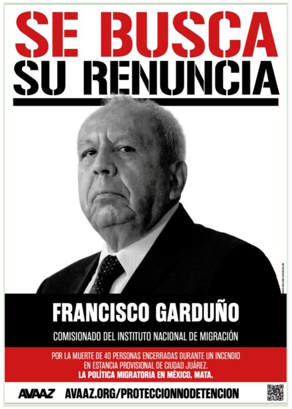 Avaaz pide la renuncia de Francisco Garduño.