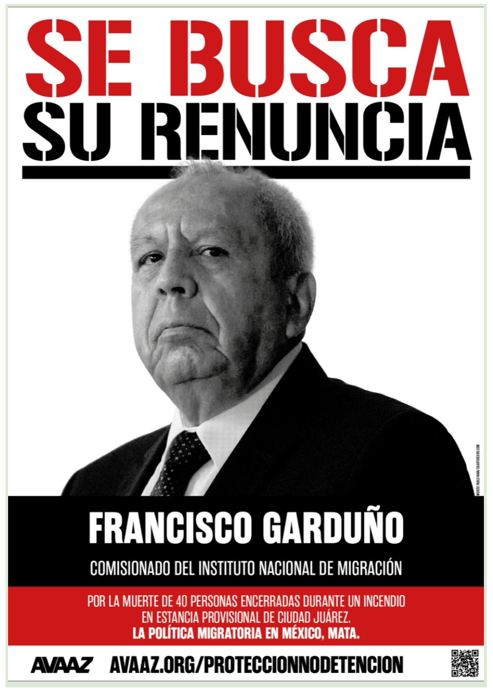 Avaaz pide la renuncia de Francisco Garduño. 
