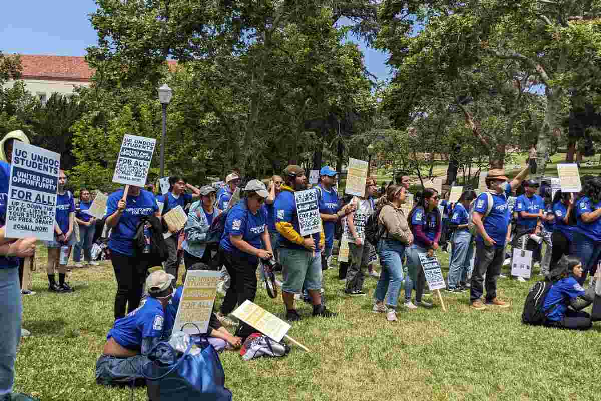 Durante las últimas semanas, alumnos de la Universidad de California realizaron protestas y campañas para que los migrantes indocumentados pudieran trabajar. | Foto: @UCLALabor