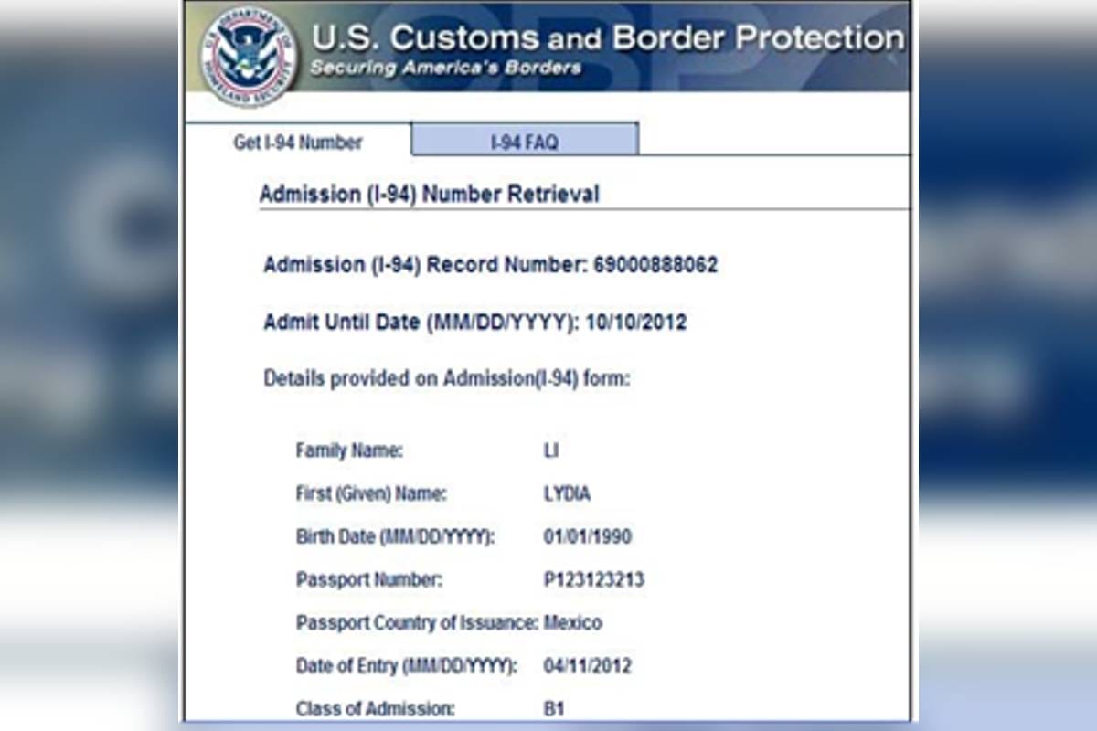 Ejemplo de un permiso I-94 electrónico | Foto: CBP