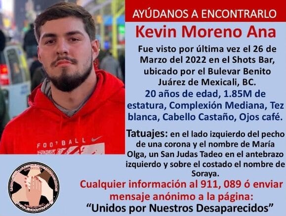 Kevin-Moreno, desaparecido el 26 de marzo de 2022