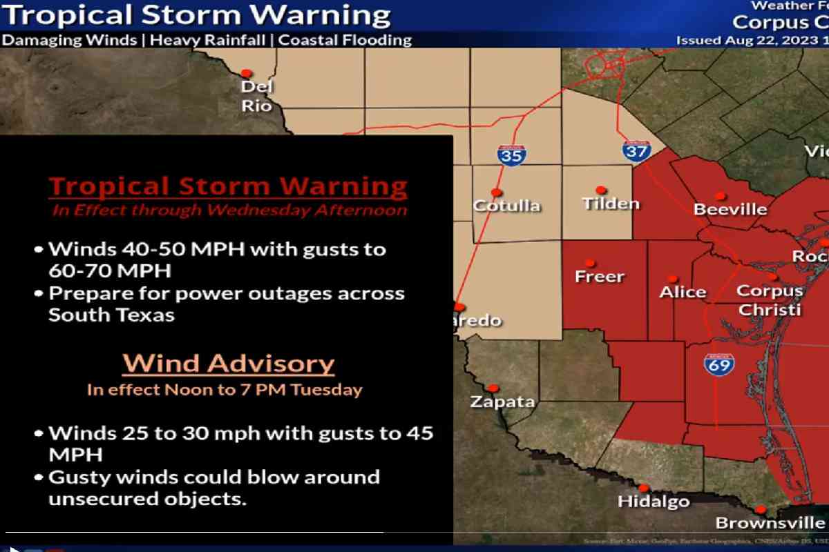 En el sur de Texas la tormenta Harold podría acumularse hasta las seis pulgadas.| Foto: @NWSCorpus