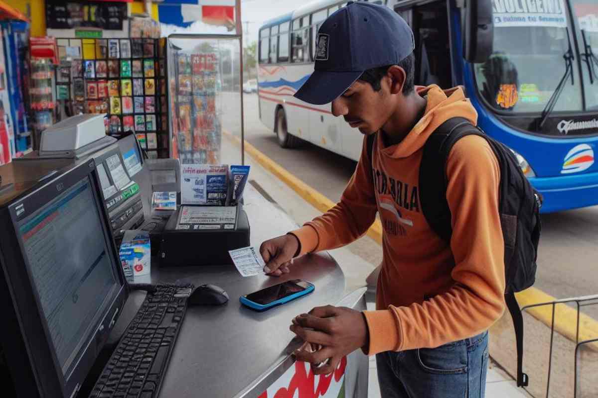 Comprar boletos de autobús || Foto: Conexión Migrante (IA)