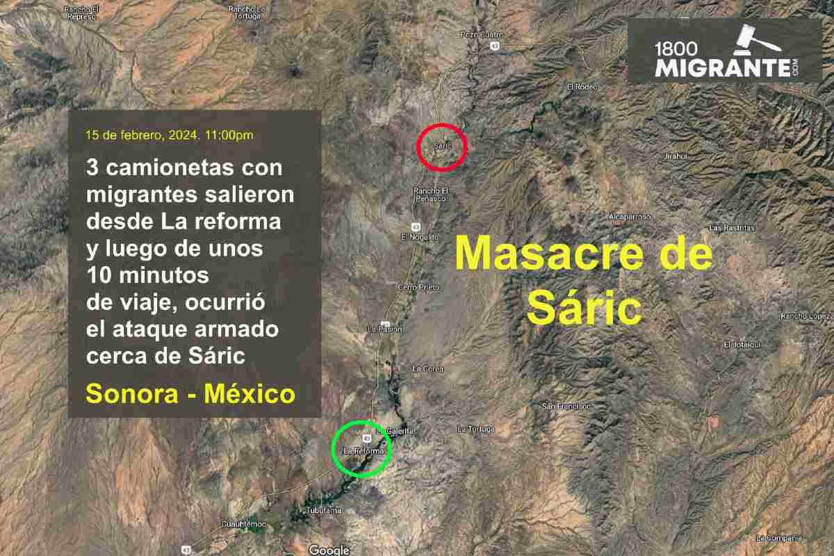 La masacre de migrantes en Sáric, Sonora, ocurrió aproximadamente 10 minutos después de que un grupo de tres camionetas iniciara su viaje. | Foto: 1800Migrante